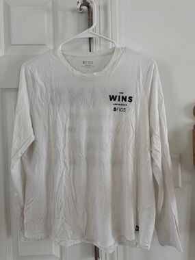 FIGS Men’s White Long-Sleeve Tee with Black Chest Graphic